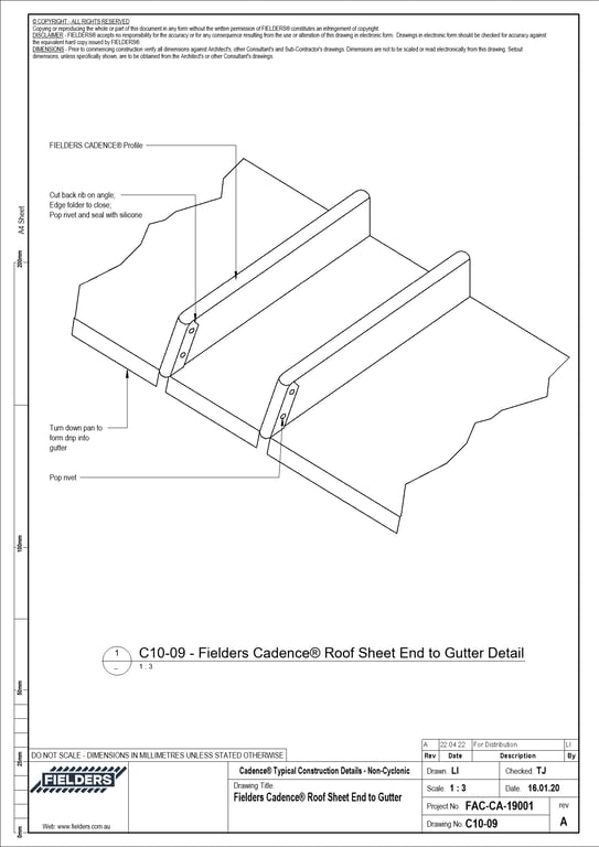  Image of C10-09 - Fielders Cadence® Roof Sheet End to Gutter