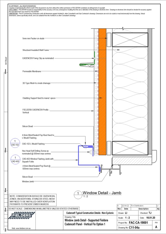  Image of C11-04a - Window Jamb Detail - Supported Fielders Cadence® Panel - Vertical Fix Option 1