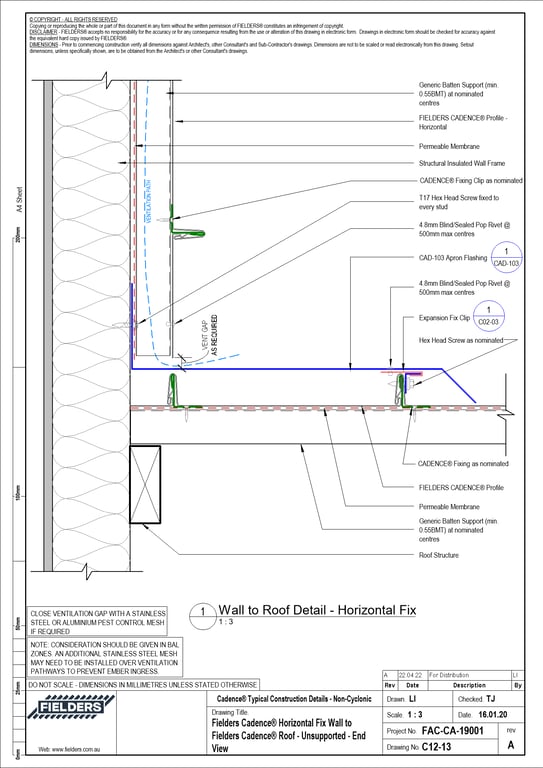 Navigate to C12-13 - Fielders Cadence® Horizontal Fix Wall to Fielders Cadence® Roof - Unsupported - End View