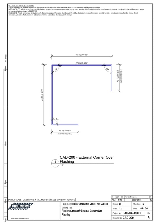  Image of CAD-200 - Fielders Cadence® External Corner Over Flashing