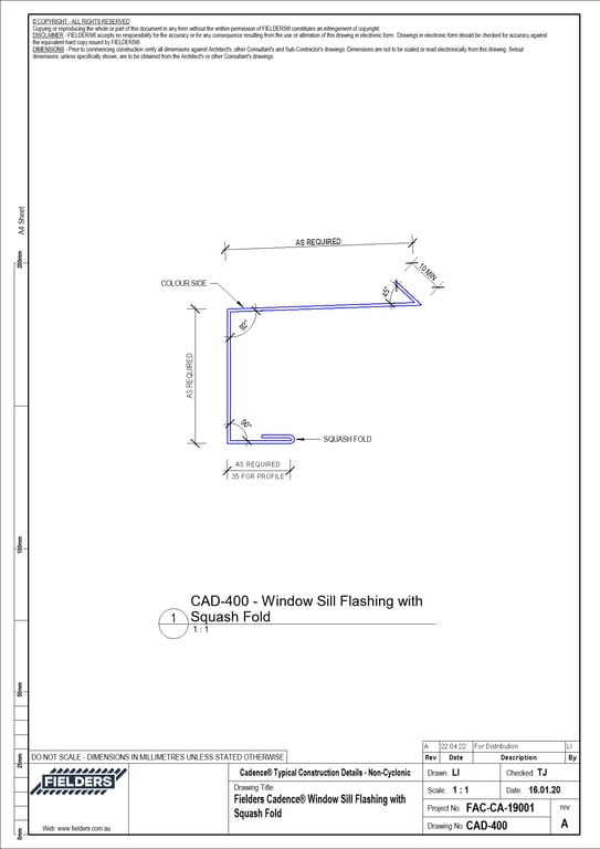  Image of CAD-400 - Fielders Cadence® Window Sill Flashing with Squash Fold