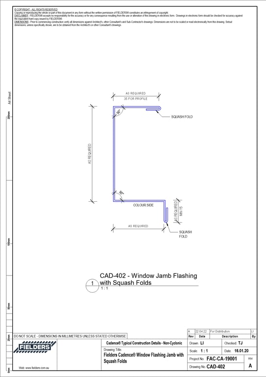  Image of CAD-402 - Fielders Cadence® Window Flashing Jamb with Squash Folds