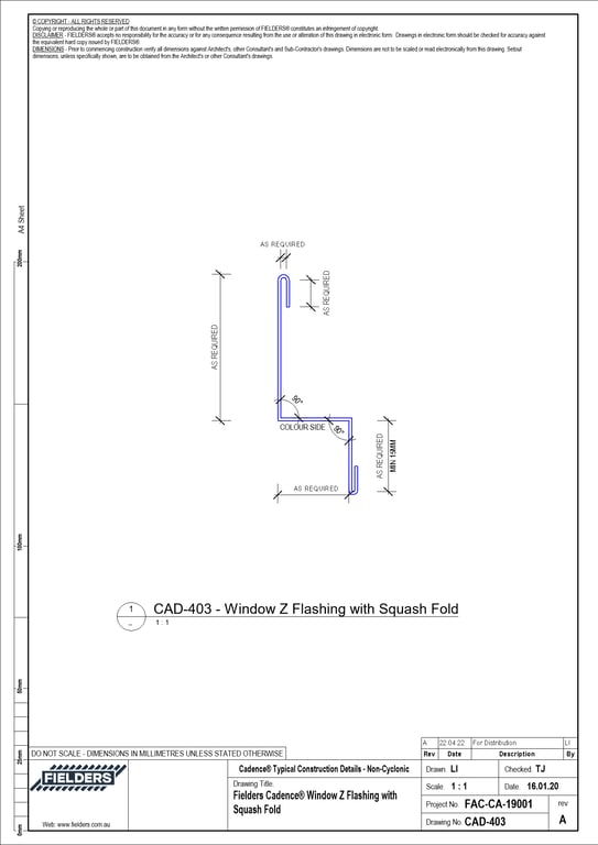 Navigate to CAD-403 - Fielders Cadence® Window Z Flashing with Squash Fold
