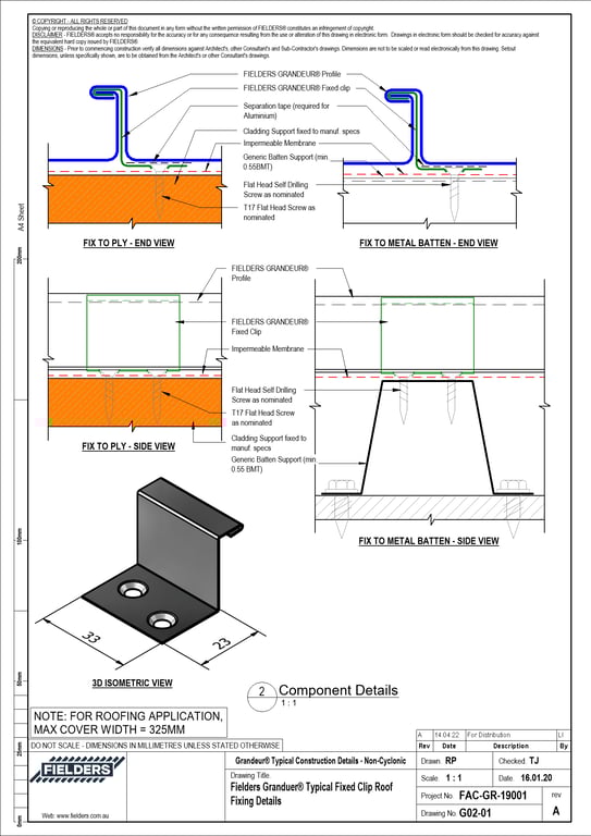 Navigate to G02-01 - Fielders Granduer® Typical Fixed Clip Roof Fixing Details