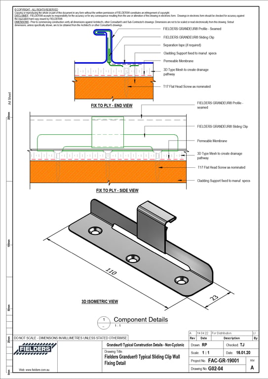 Navigate to G02-04 - Fielders Granduer® Typical Sliding Clip Wall Fixing Detail