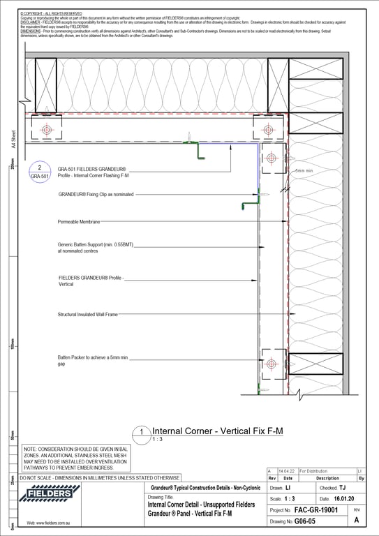 Navigate to G06-05 - Internal Corner Detail - Unsupported Fielders Grandeur ® Panel - Vertical Fix F-M