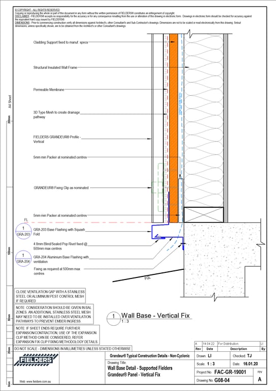 Navigate to G08-04 - Wall Base Detail - Supported Fielders Grandeur® Panel - Vertical Fix