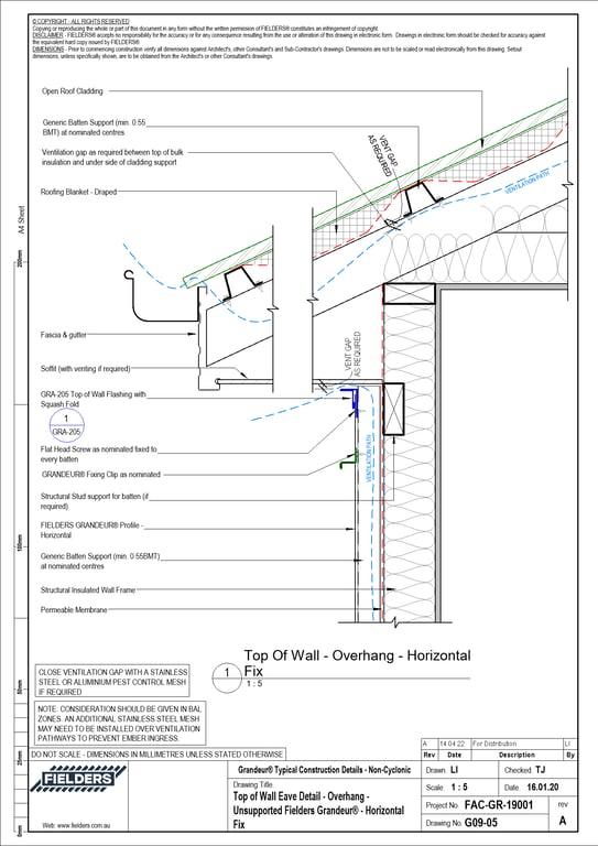  Image of G09-05 - Top of Wall Eave Detail - Overhang - Unsupported Fielders Grandeur® - Horizontal Fix