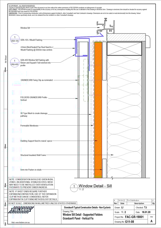Navigate to G11-08 - Window Sill Detail - Supported Fielders Granduer® Panel - Vertical Fix