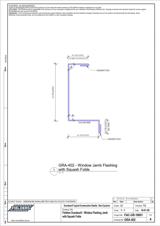 Navigate to GRA-402 - Fielders Grandeur® - Window Flashing Jamb with Squash Folds
