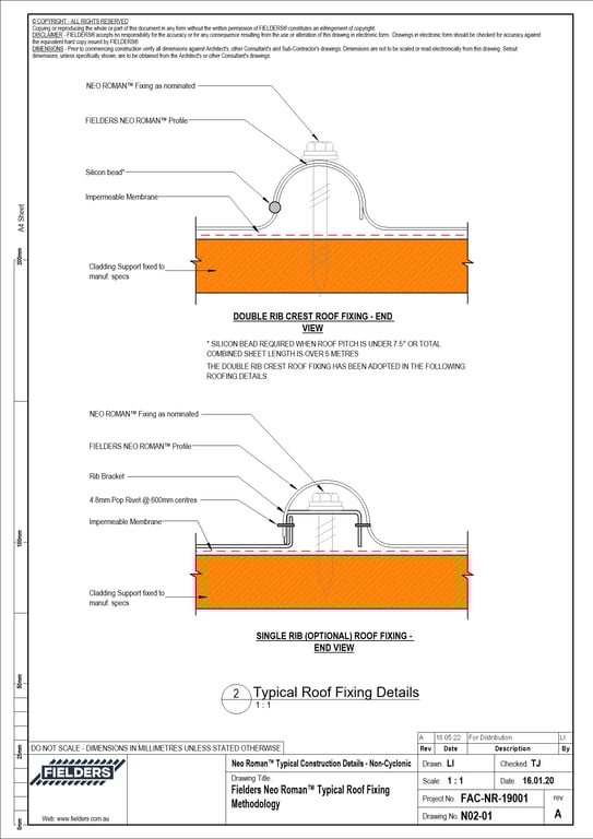 Navigate to N02-01 - Fielders Neo Roman™ Typical Roof Fixing Methodology