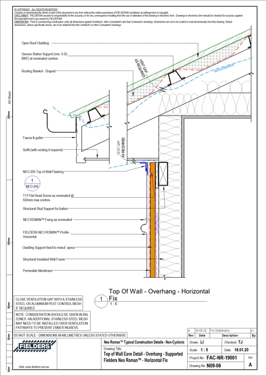 Navigate to N09-06 - Top of Wall Eave Detail - Overhang - Supported Fielders Neo Roman™ - Horizontal Fix