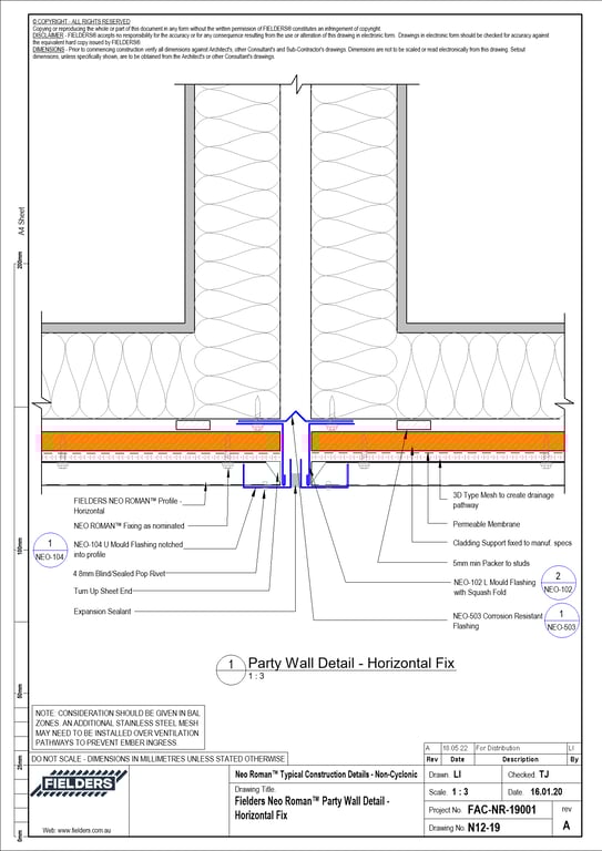 Navigate to N12-19 - Fielders Neo Roman™ Party Wall Detail - Horizontal Fix