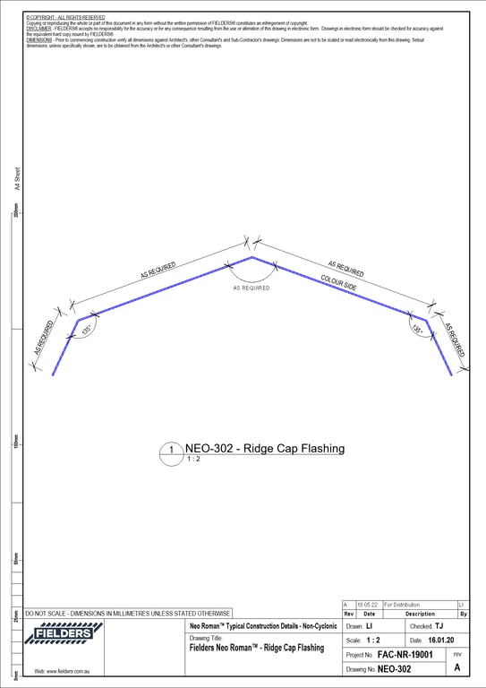 Navigate to NEO-302 - Fielders Neo Roman™ - Ridge Cap Flashing