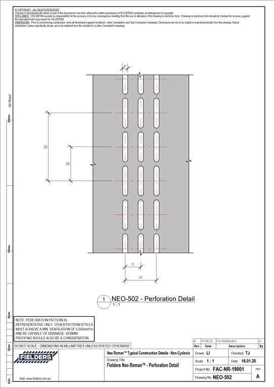NEO-502 - Fielders Neo Roman™ - Perforation Detail