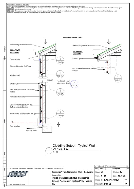  Image of P04-06 - Typical Wall Cladding Setout - Unsupported Fielders Prominence™ Sectional View - Vertical Fix