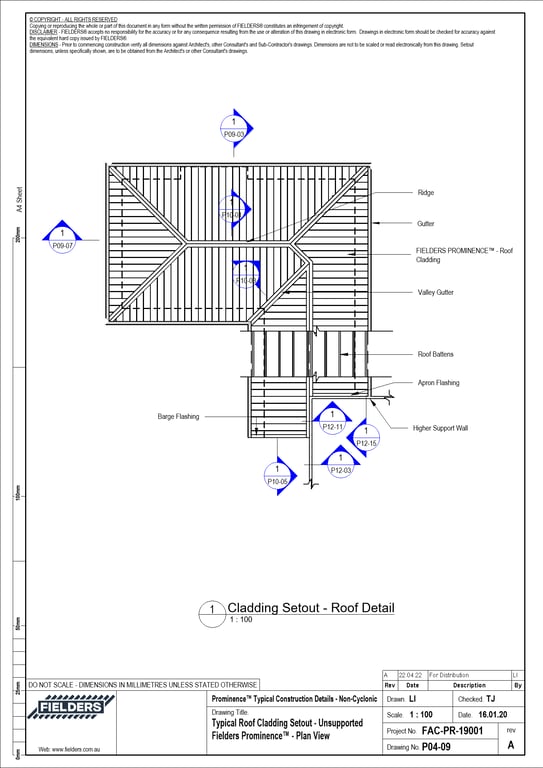Navigate to P04-09 - Typical Roof Cladding Setout - Unsupported Fielders Prominence™ - Plan View