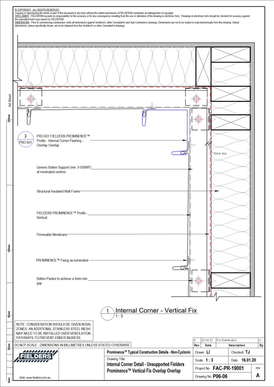 Navigate to P06-06 - Internal Corner Detail - Unsupported Fielders Prominence™ Vertical Fix Overlap Overlap