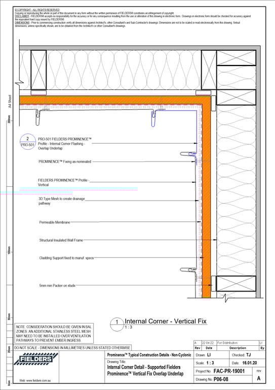 Navigate to P06-08 - Internal Corner Detail - Supported Fielders Prominence™ Vertical Fix Overlap Underlap
