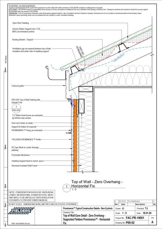 Navigate to P09-02 - Top of Wall Eave Detail - Zero Overhang - Supported Fielders Prominence™ - Horizontal Fix