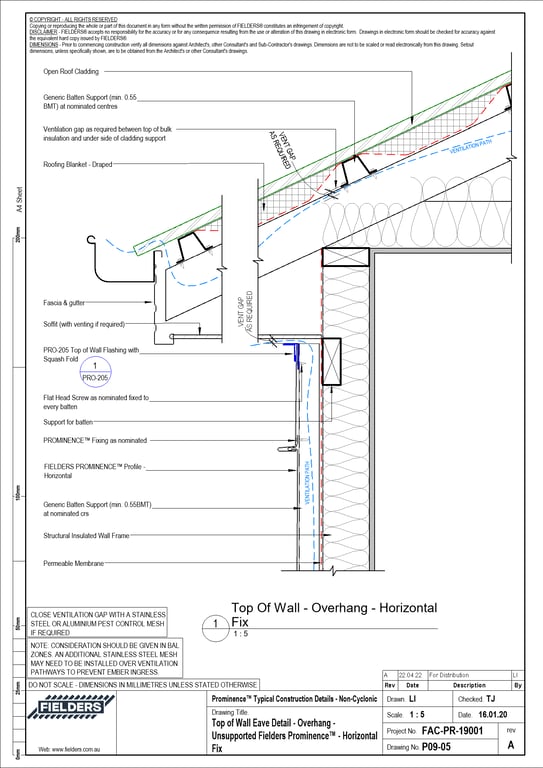 Navigate to P09-05 - Top of Wall Eave Detail - Overhang - Unsupported Fielders Prominence™ - Horizontal Fix