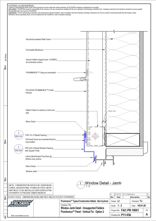 Navigate to P11-03b - Window Jamb Detail - Unsupported Fielders Prominence™ Panel - Vertical Fix - Option 2