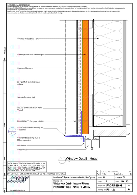 Navigate to P11-12b - Window Head Detail - Supported Fielders Prominence™ Panel - Vertical Fix Option 2