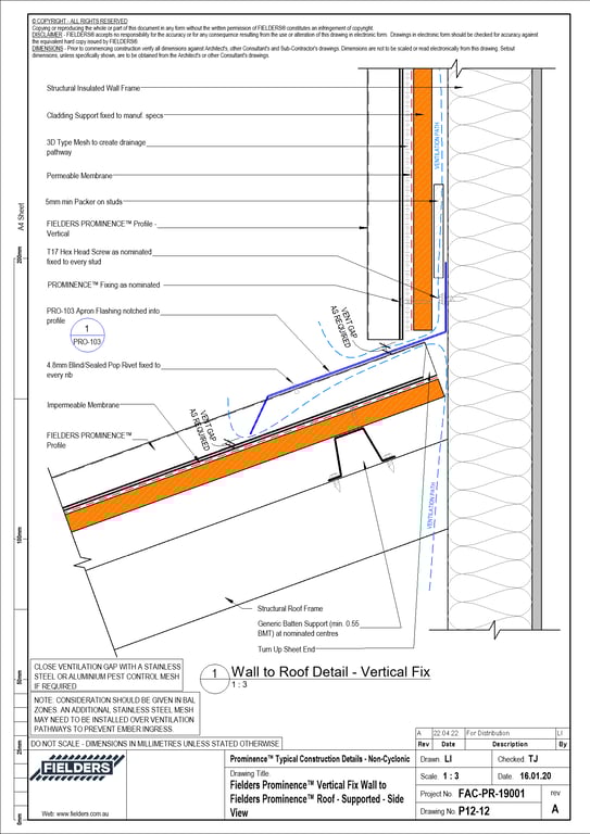 Navigate to P12-12 - Fielders Prominence™ Vertical Fix Wall to Fielders Prominence™ Roof - Supported - Side View