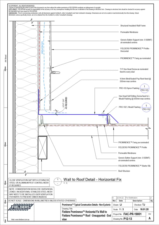  Image of P12-13 - Fielders Prominence™ Horizontal Fix Wall to Fielders Prominence™ Roof - Unsupported - End view