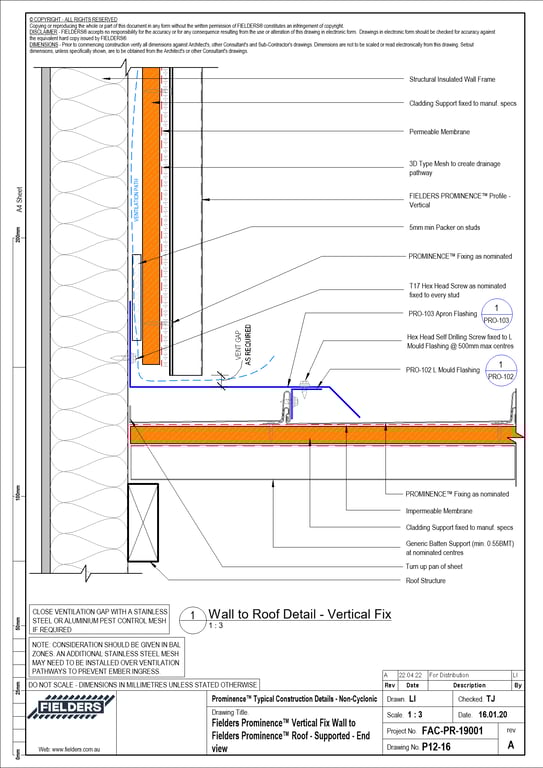  Image of P12-16 - Fielders Prominence™ Vertical Fix Wall to Fielders Prominence™ Roof - Supported - End view