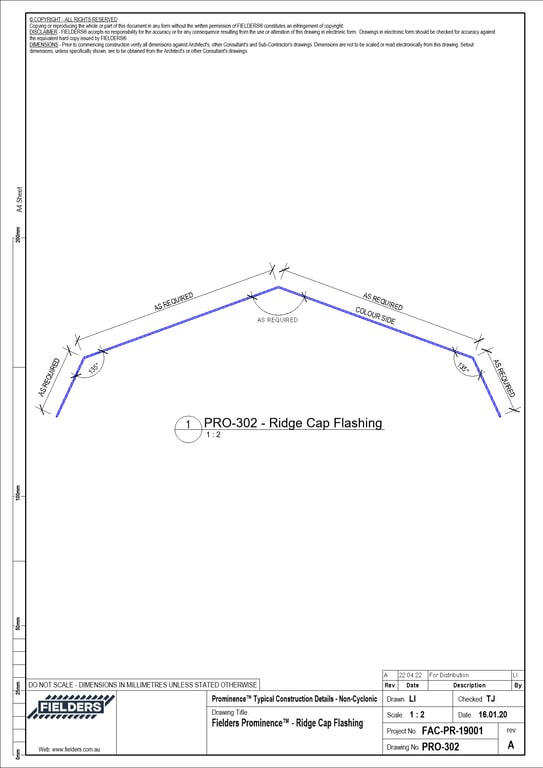 Navigate to PRO-302 - Fielders Prominence™ - Ridge Cap Flashing