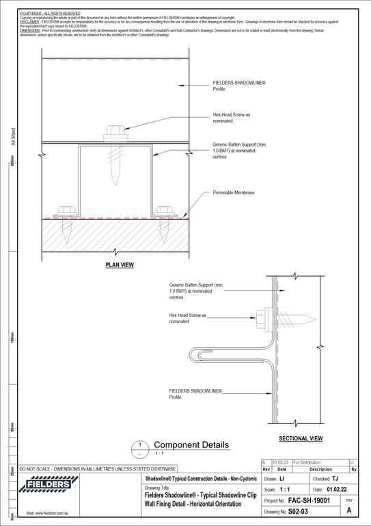 Navigate to S02-03 - Fielders Shadowline® - Typical Shadowline Clip Wall Fixing Detail - Horizontal Orientation
