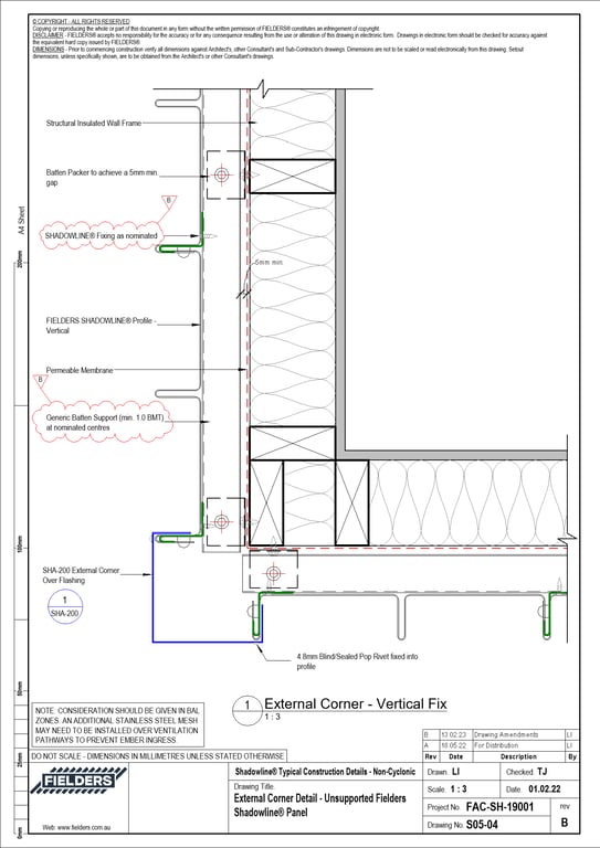  Image of S05-04 - External Corner Detail - Unsupported Fielders Shadowline® Panel