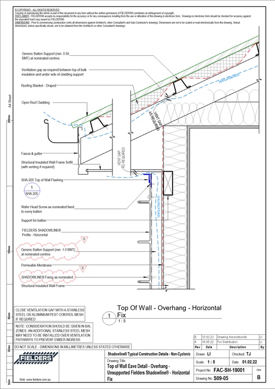 Navigate to S09-05 - Top of Wall Eave Detail - Overhang - Unsupported Fielders Shadowline® - Horizontal Fix
