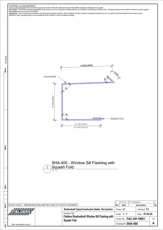  Image of SHA-400 - Fielders Shadowline® Window Sill Flashing with Squash Fold