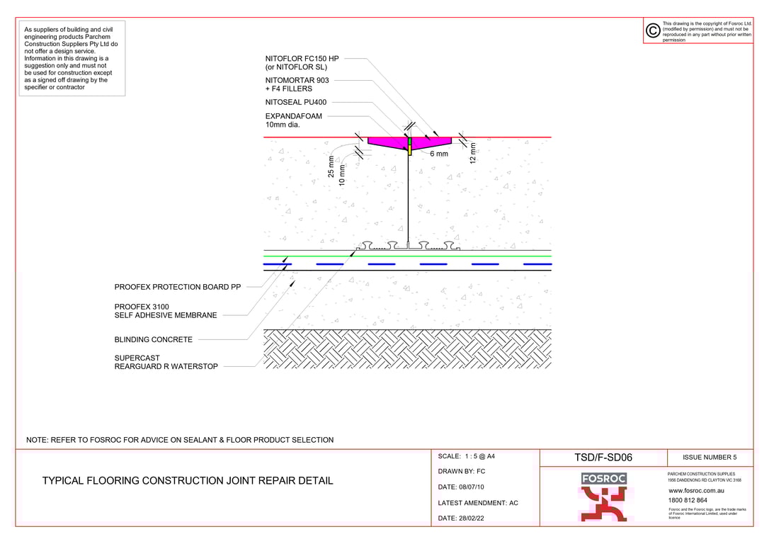  Image of TSD-F-SD06 - TYPICAL FLOORING CONSTRUCTION JOINT REPAIR DETAIL