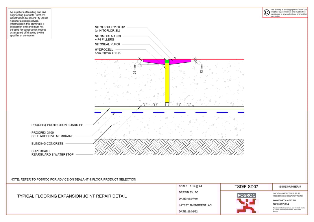  Image of TSD-F-SD07 - TYPICAL FLOORING EXPANSION JOINT REPAIR DETAIL