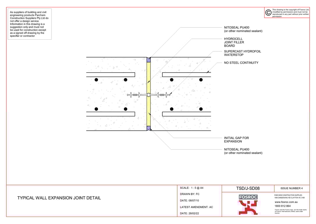 TSD-J-SD08 - TYPICAL WALL EXPANSION JOINT DETAIL