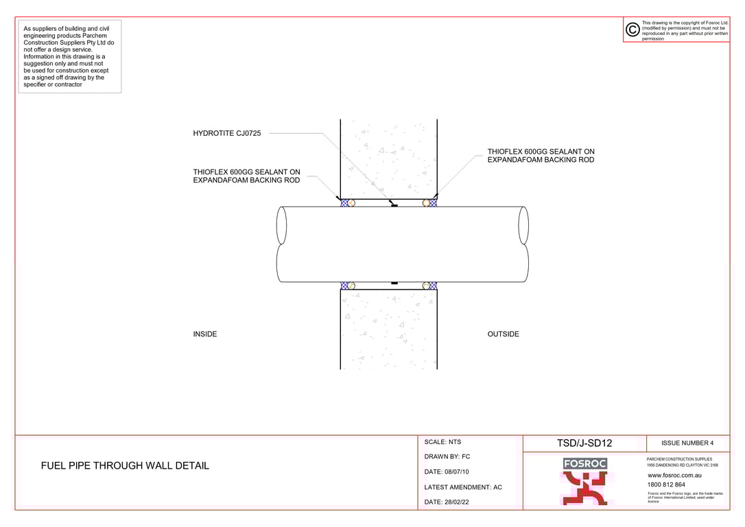 TSD-J-SD12 - FUEL PIPE THROUGH WALL DETAIL