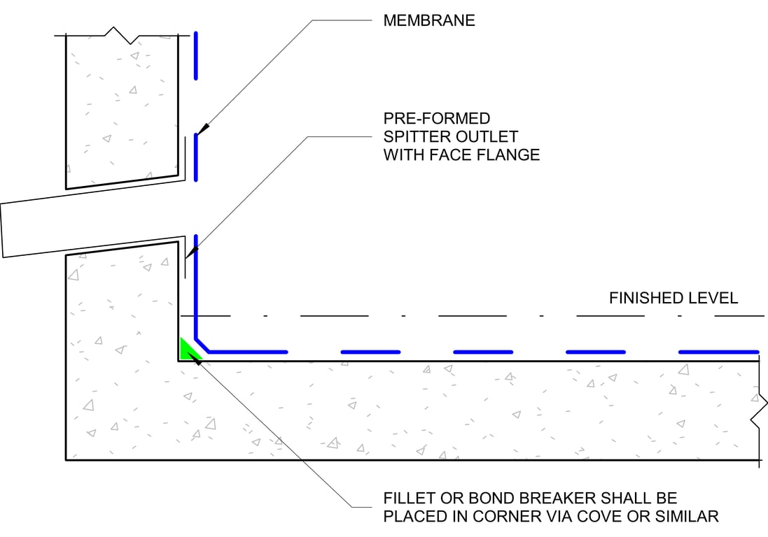  Image of OVERFLOW PIPE THROUGH PARAPET DETAIL (b) PRE-FORMED SPITTER THROUGH PARAPET ISD11
