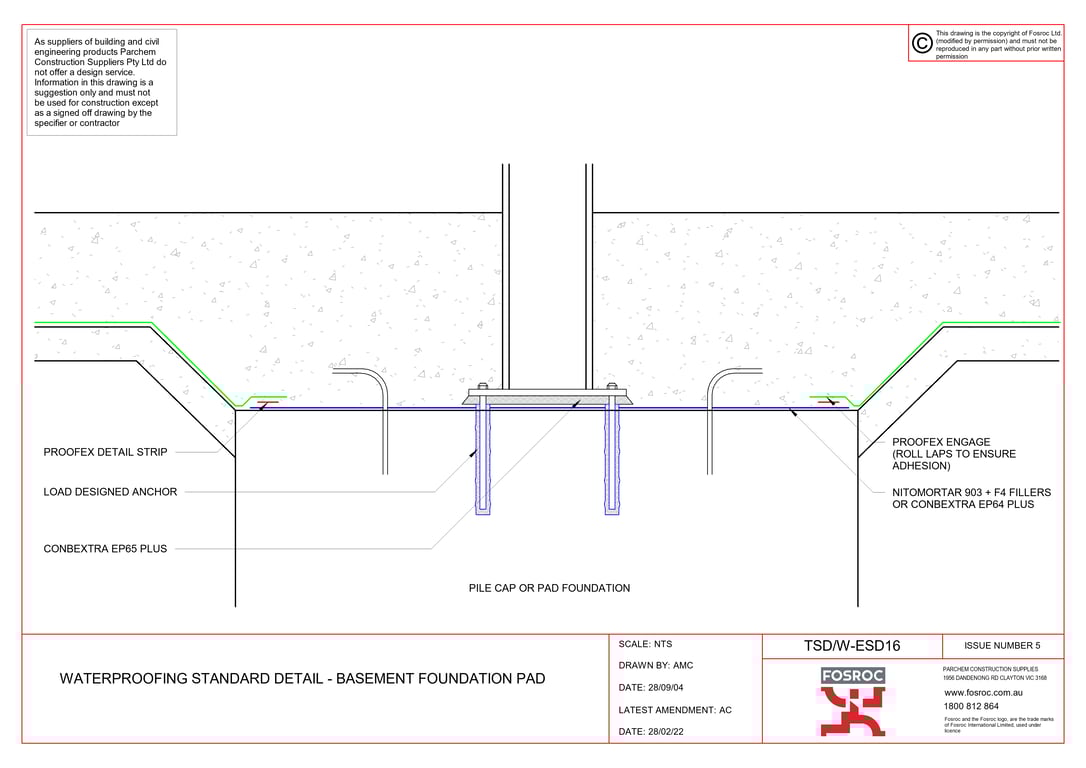  Image of TSD-W-ESD16 - WATERPROOFING STANDARD DETAIL - BASEMENT FOUNDATION PAD