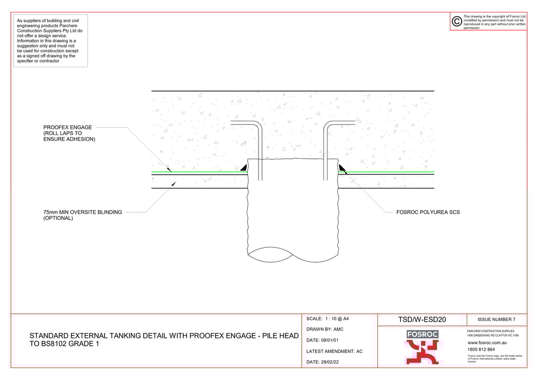 Navigate to TSD-W-ESD20 - STANDARD EXTERNAL TANKING DETAIL WITH PROOFEX ENGAGE - PILE HEAD TO BS8102 GRADE 1