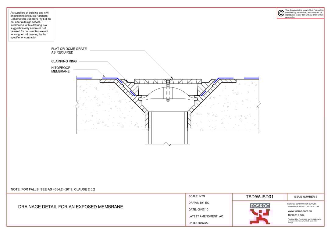 Navigate to TSD-W-ISD01 - DRAINAGE DETAIL FOR AN EXPOSED MEMBRANE