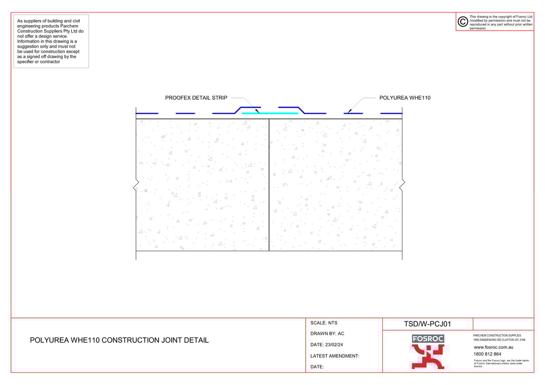 Navigate to TSD-W-PCJ01 - POLYUREA WHE110 CONSTRUCTION JOINT DETAIL