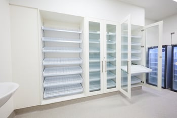 Full Height Wall Pharmacy Shelving.jpg Image of Shelving WallMount IntraSpace IntraMed Pharmacy FullHeight