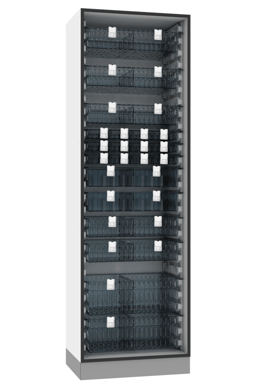 Tower_Cab_INTM-4-600-1.png Image of Cabinet Freestanding IntraSpace IntraMed Baskets 2Large 5Small 4Clear