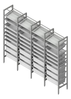 3D Shaded Image of ShelvingArray ModularRack IntraSpace IntraMed Baskets 3Large 5Small 1Clear EpoxyFrame