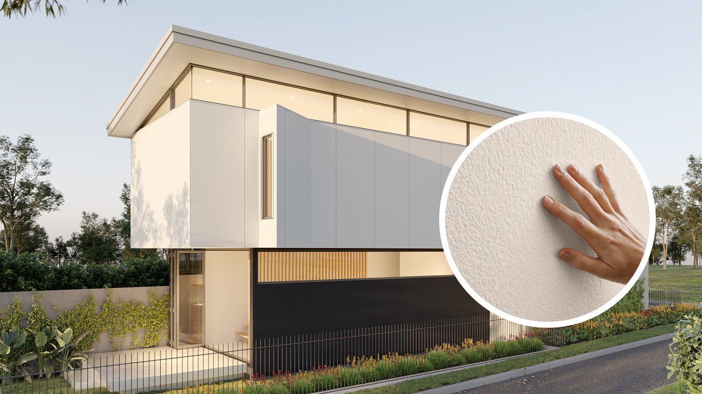 Hardie Fine Texture Cladding Combined Close Up JamesHardie.jpg Image of Cladding Textured JamesHardie HardieFineTextureCladding 1200x2440Sheet LexiconQuarter