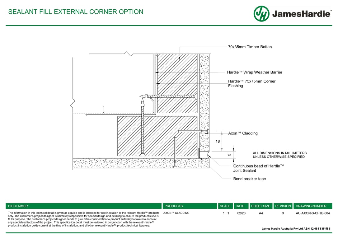 Navigate to AU-AXON-S-CFTB-004 - SEALANT FILL EXTERNAL CORNER OPTION