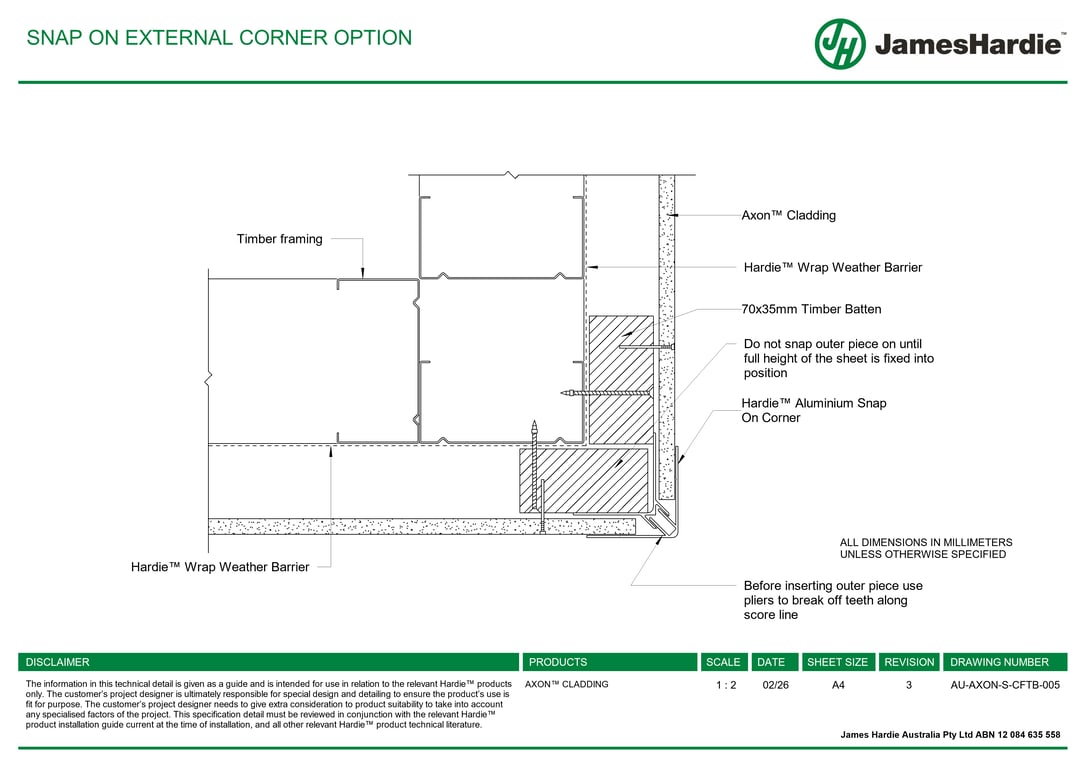 Navigate to AU-AXON-S-CFTB-005 - SNAP ON EXTERNAL CORNER OPTION
